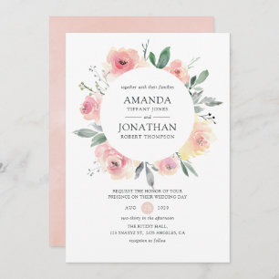 Convite Casamento Floral Cor-de-Rosa Pastel Blush