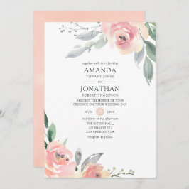 Convite Casamento Floral Cor-de-Rosa Pastel Blush