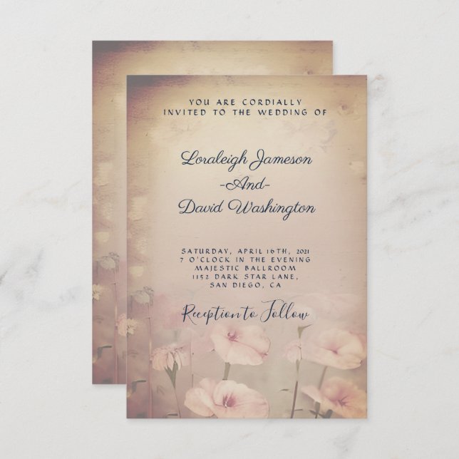 Convite Casamento floral cor-de-rosa-vivo (Frente/Verso)