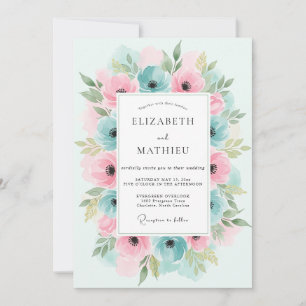 Convite Casamento Floral Cor-de-Teal Rosa
