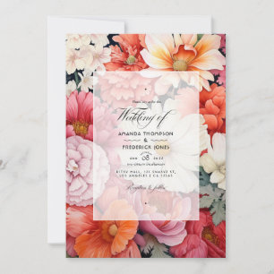 Convite Casamento Floral Coral e Branco