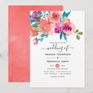 Convite Casamento Floral Coral e Fandango
