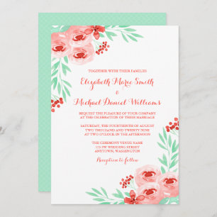 Convite Casamento Floral Coral e Mint Watercolor