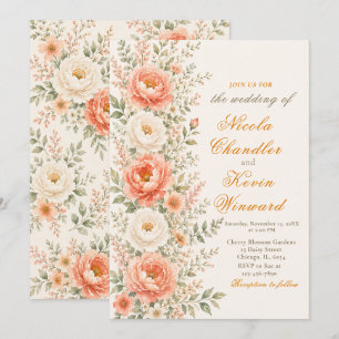 Convite Casamento Floral Coral e Sage
