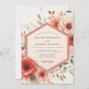 Convite Casamento Floral Coral em Flor