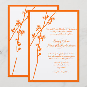 Convite Casamento Floral Coral Orange Wildflower