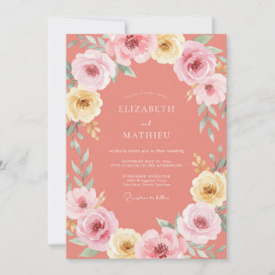 Convite Casamento Floral Coral Pintura Flourish