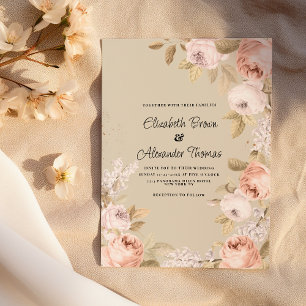 Convite Casamento floral coral rosa rústico boho