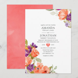 Convite Casamento Floral Coral Vivo