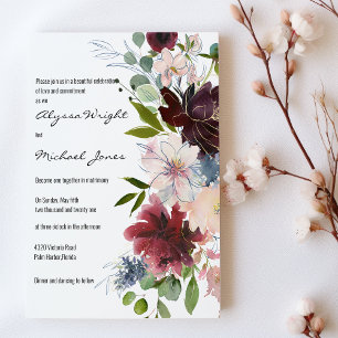 Convite Casamento floral country chic dourado burgundy ros