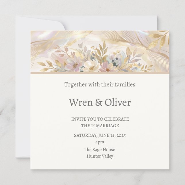 Convite Casamento Floral Creme (Frente)