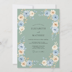 Convite Casamento Floral Creme Azul