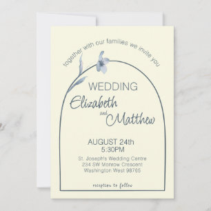 Convite Casamento Floral Creme Azul Pálido Arqueado Minima