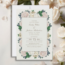 Convite Casamento Floral Creme Branco Marfim Vintage Elega