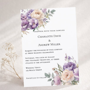 Convite Casamento floral creme champanhe lavanda