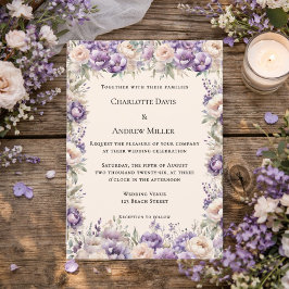 Convite Casamento floral creme champanhe lavanda