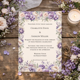 Convite Casamento floral creme champanhe lavanda