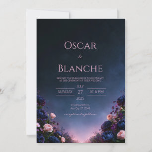 Convite Casamento Floral Crepúsculo Índigo Meia-Noite