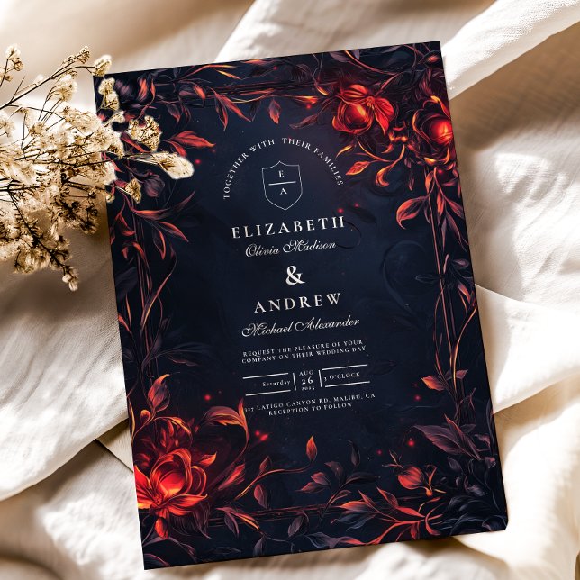 Convite Casamento Floral Crest Monogramart Nouveau (Criador carregado)