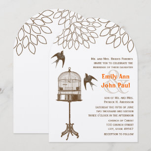 Convite Casamento Floral Crisântemo Aves Vintage