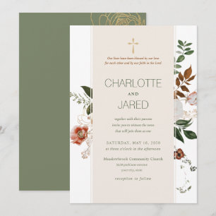 Convite Casamento Floral Cristão Verde e Borgonha