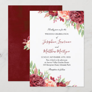 Convite Casamento floral da aguarela cor-de-rosa do