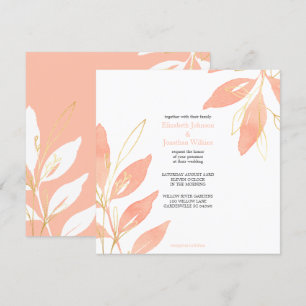 Convite Casamento floral da aguarela do pêssego dourado