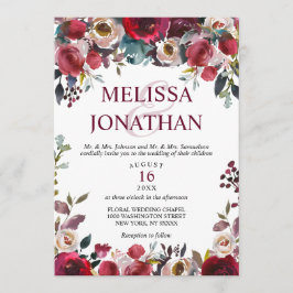 Convite Casamento Floral da Borgonha Elegante