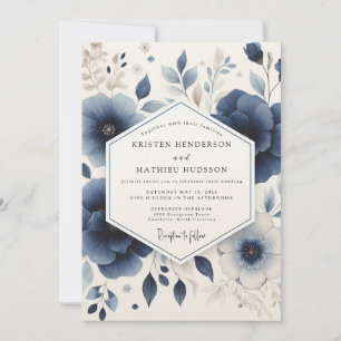 Convite Casamento Floral da Floresta Azul Profunda