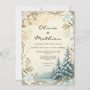 Convite Casamento Floral Da Floresta De Inverno Elegante
