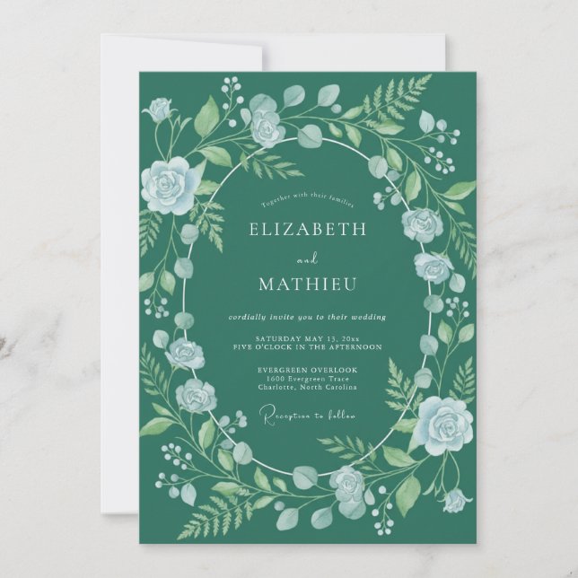 Convite Casamento Floral da Floresta Turquesa (Frente)