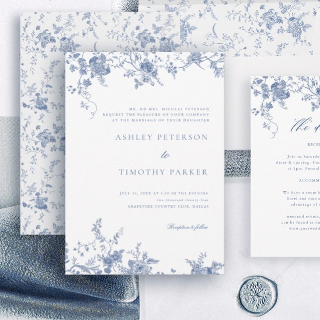 Convite Casamento Floral da Imagem Azul Elegante Francesa (Criador carregado)