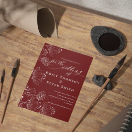 Convite Casamento Floral da Linha Minimalista Vermelha Ele