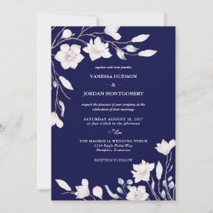 Convite Casamento Floral da Magnésia Azul e Branca