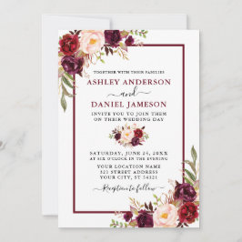 Convite Casamento Floral da Modern Watercolor Burgundy