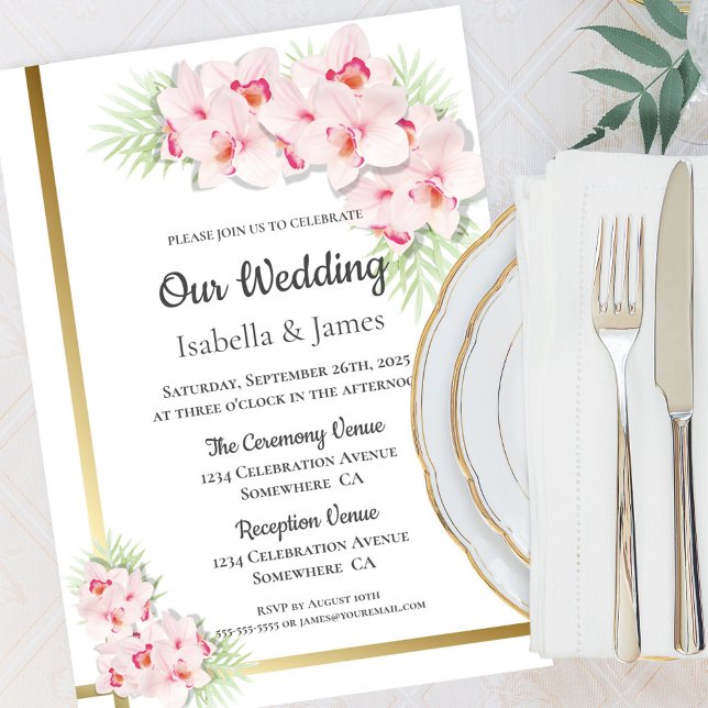 Convite Casamento Floral da Orquídea Rosa Elegante (Criador carregado)