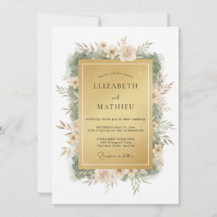 Convite Casamento Floral da Primavera Majestoso Dourado