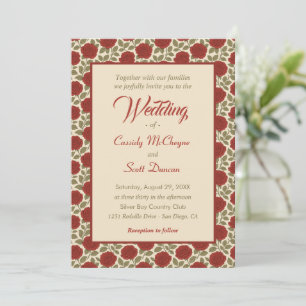 Convite Casamento Floral da Rosa vermelha Elegante