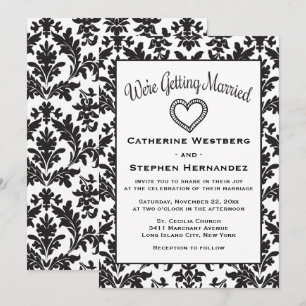 Convite Casamento Floral Damasco Preto e Branco Vintage