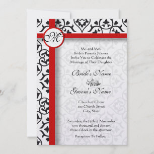 Convite Casamento Floral Damasco Preto e Branco Vintage