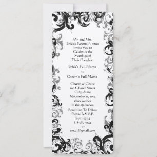 Convite Casamento Floral Damasco Preto e Branco Vintage
