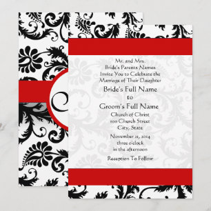 Convite Casamento Floral Damasco Vintage Preto e Branco
