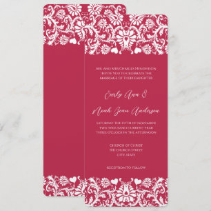 Convite Casamento Floral Damask Magenta Rosa Vitoriano