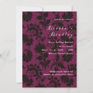 Convite Casamento Floral Damask Rosa Escuro