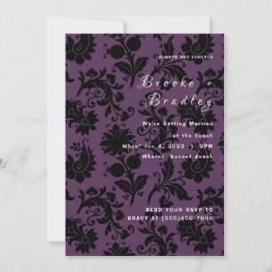 Convite Casamento Floral Damask Roxo Escuro