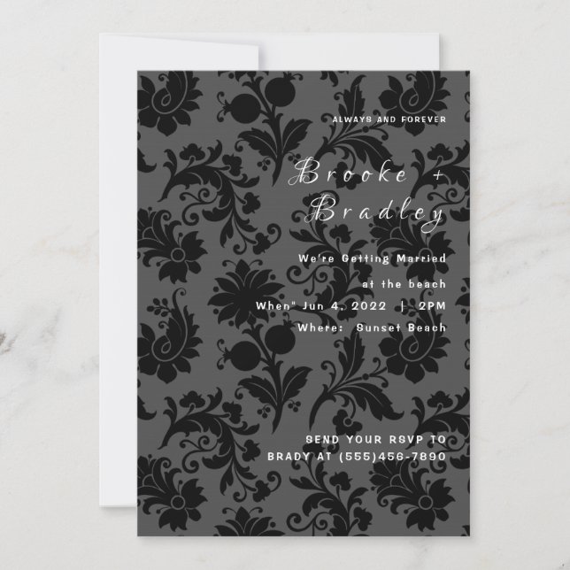 Convite Casamento Floral Damask Sombrio (Frente)