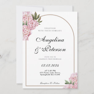 Convite Casamento Floral das Flores de Peônias de Blush de