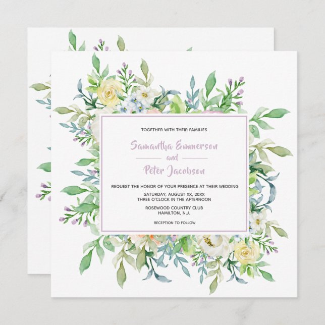 Convite Casamento Floral das Flores de Verão com RSVP (Frente/Verso)