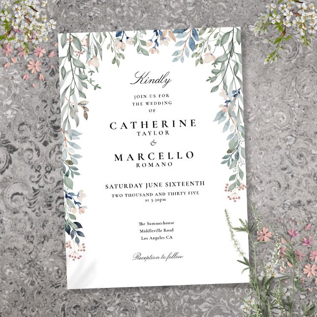 Convite Casamento Floral das Flores Selvagens de Aquarela (Elegant Wildflowers Watercolor Floral Wedding Invitation)