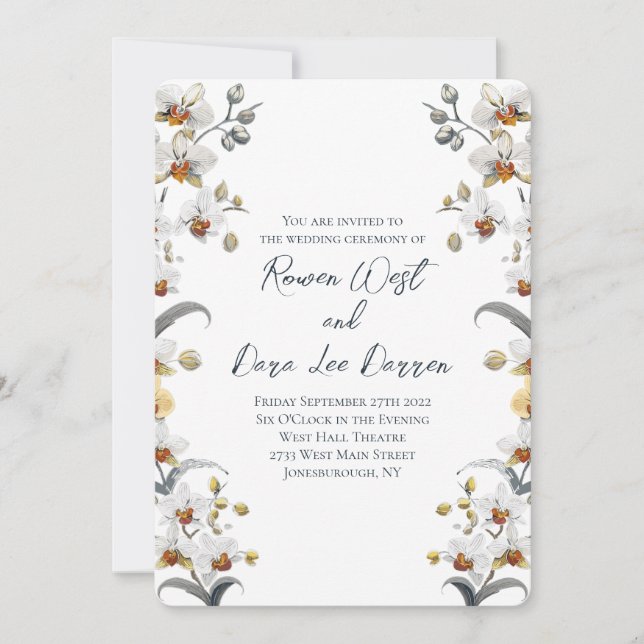 Convite Casamento Floral das Orquídeas Brancas (Frente)